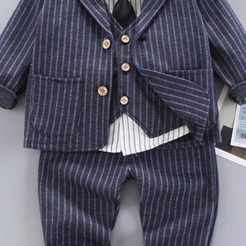 Boys Pinstripe Formal Suit with Vest, Blazer And Trousers Sets Sets