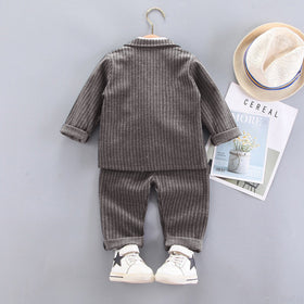 Boys Pinstripe Formal Suit with Vest, Blazer And Trousers Sets Sets