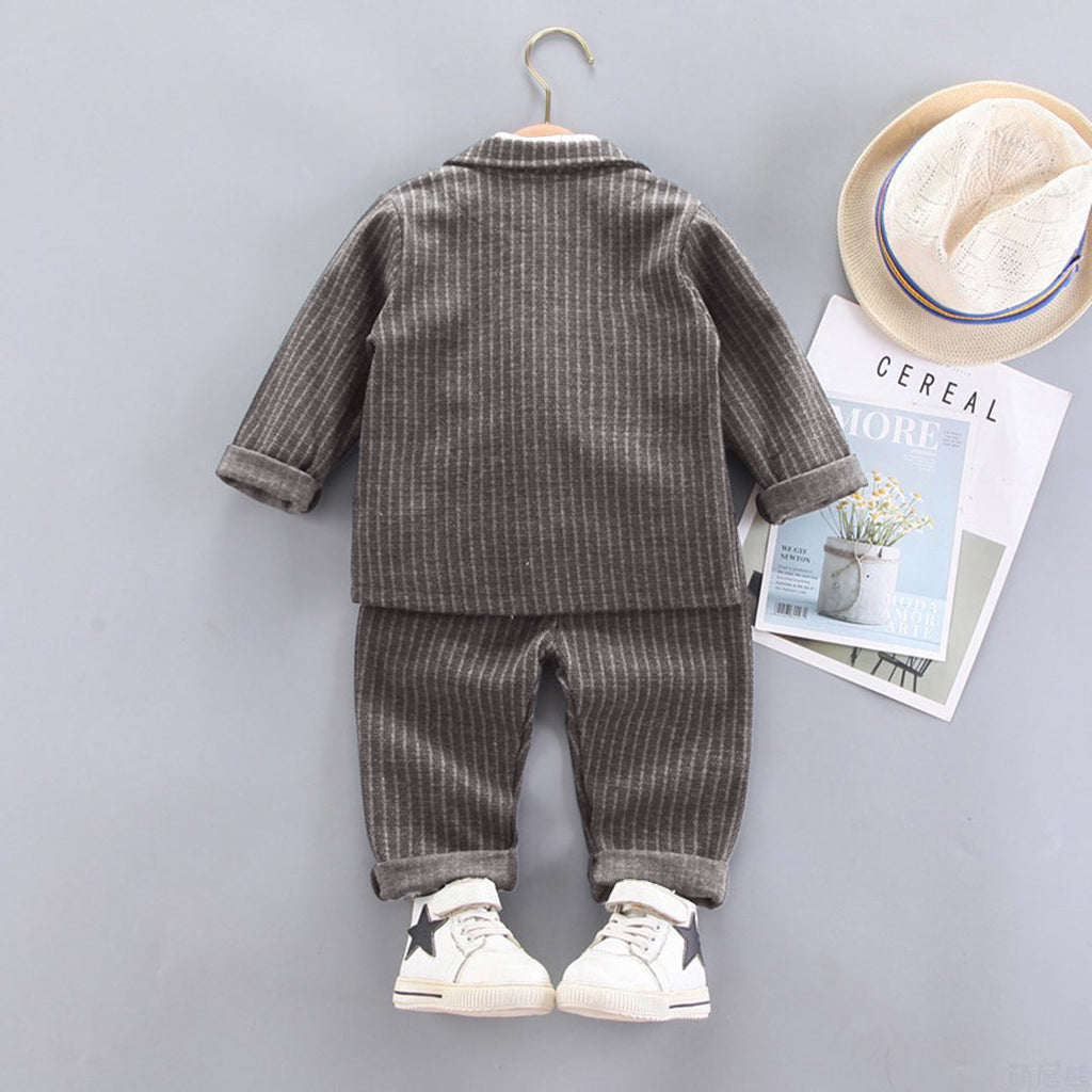 Boys Pinstripe Formal Suit with Vest, Blazer And Trousers Sets Sets