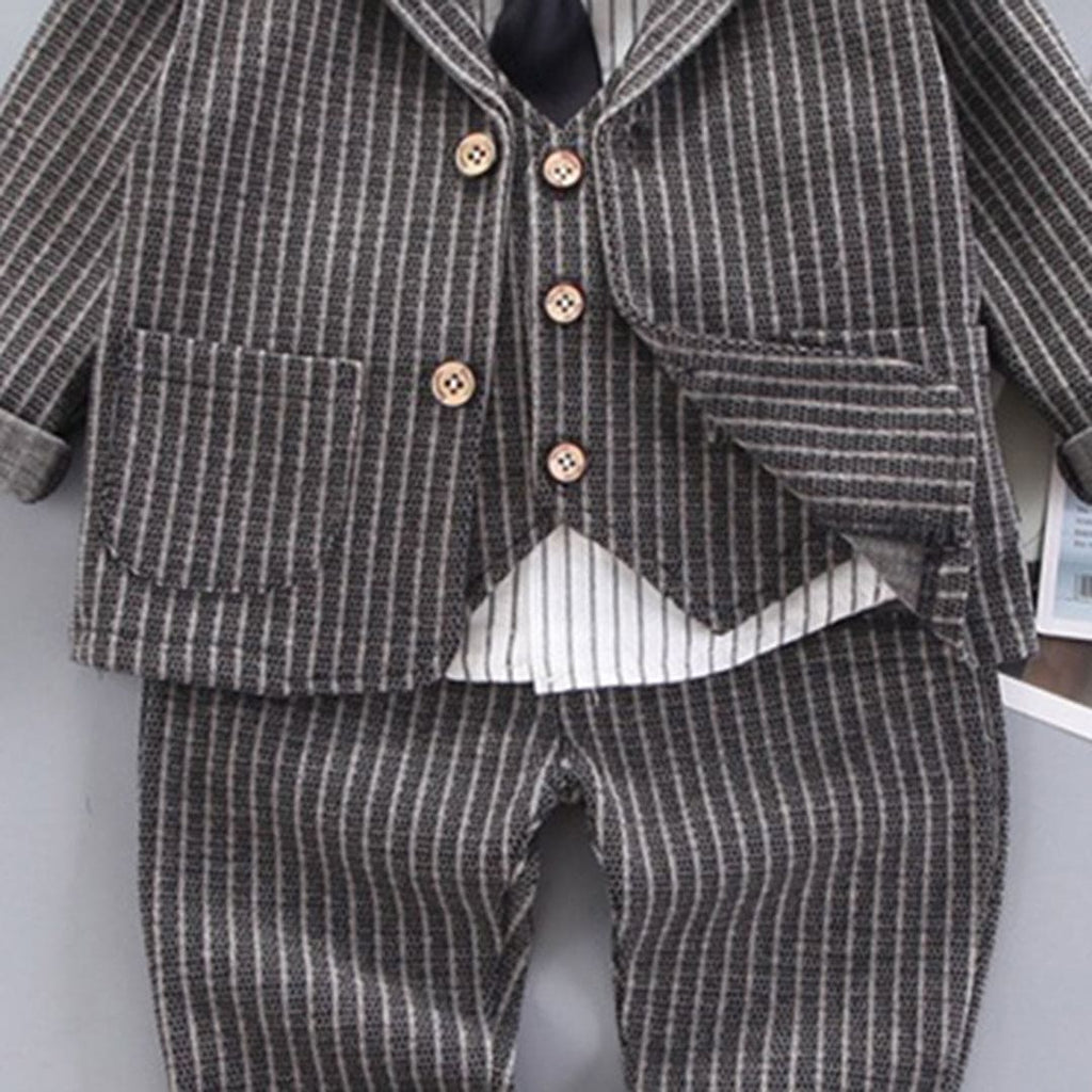 Boys Pinstripe Formal Suit with Vest, Blazer And Trousers Sets Sets