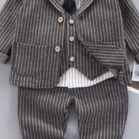 Boys Pinstripe Formal Suit with Vest, Blazer And Trousers Sets Sets