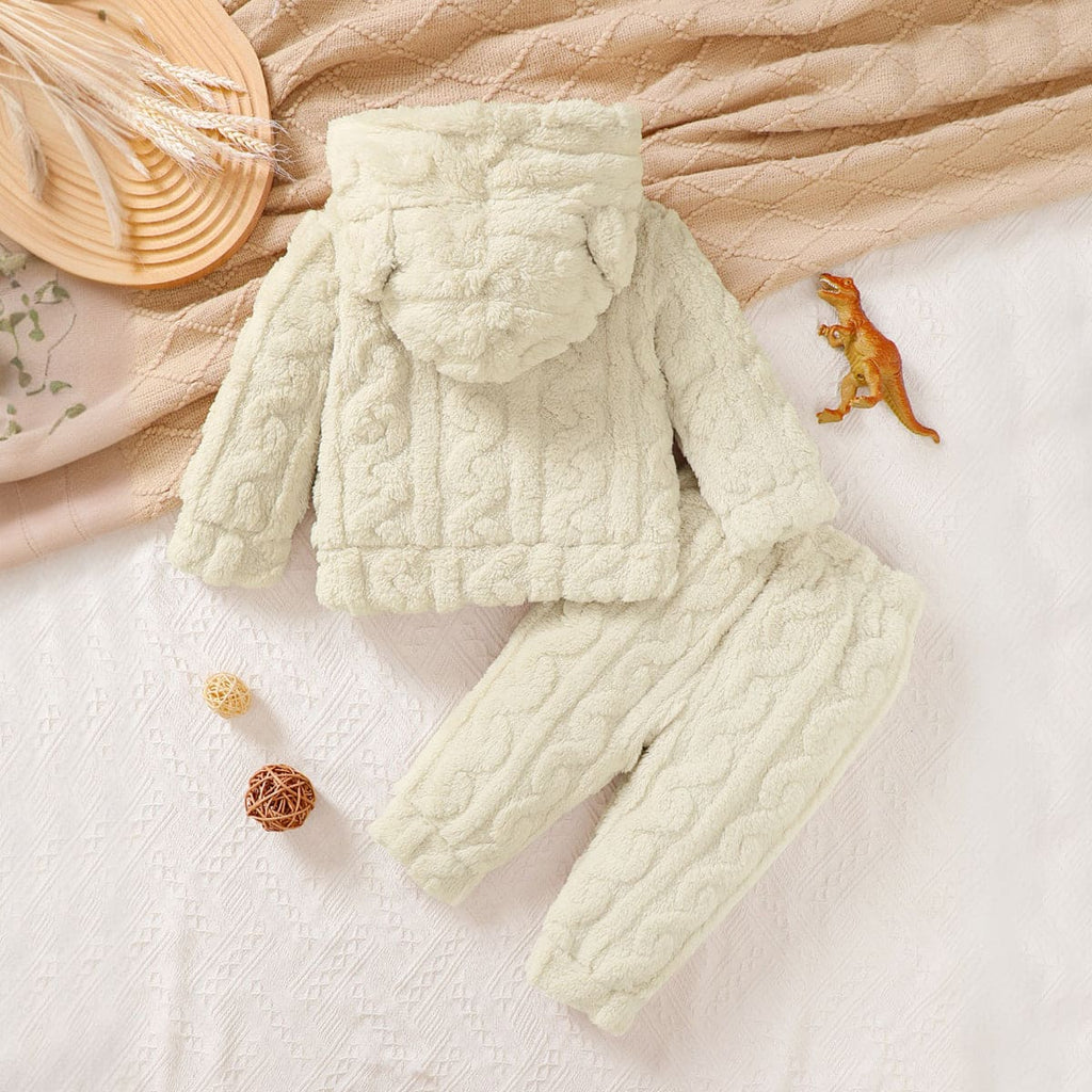 Girls Beige Hooded Fleece Sweatshirt with Pants Set Sets Beige 6-9 M 