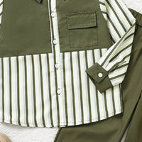Boys Green Striped Shirt with Trouser Set Sets   