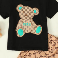 Boys Black Printed Shorts Sleeves T-shirt with Shorts Set Sets   