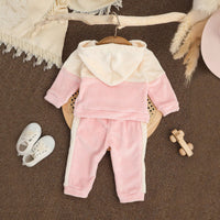Boys Off White Color-blocked Hooded Sweatshirt with Trouser Set Sets   