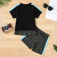 Boys Black Printed Short Sleeves T-shirt with Shorts Set Sets   