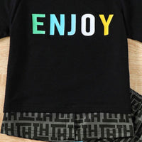 Boys Black Printed Short Sleeves T-shirt with Shorts Set Sets   