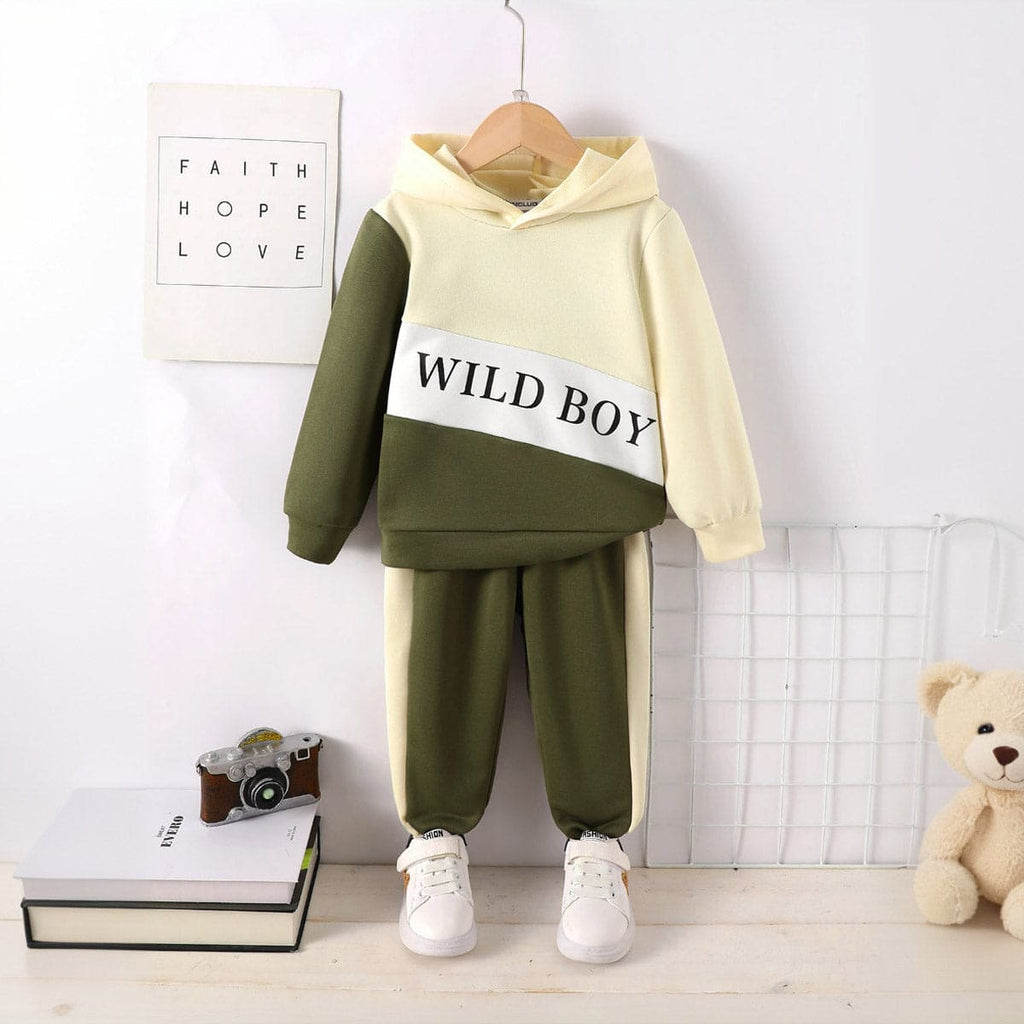 Boys Olive Colorblocked Hooded Sweatshirt with Trouser Set Sets Olive 4-5 Y 