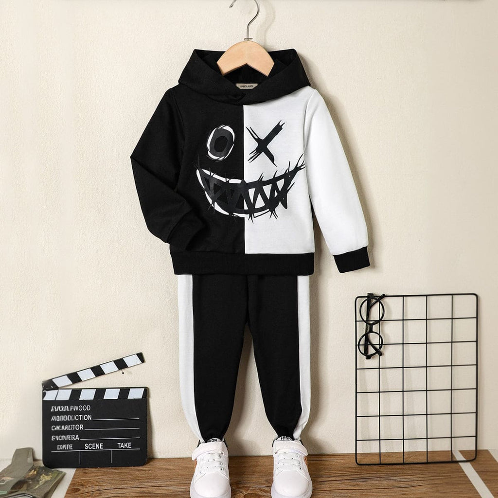 Boys Black Colorblocked Hooded Sweatshirt with Trouser Set Sets Black 4-5 Y 