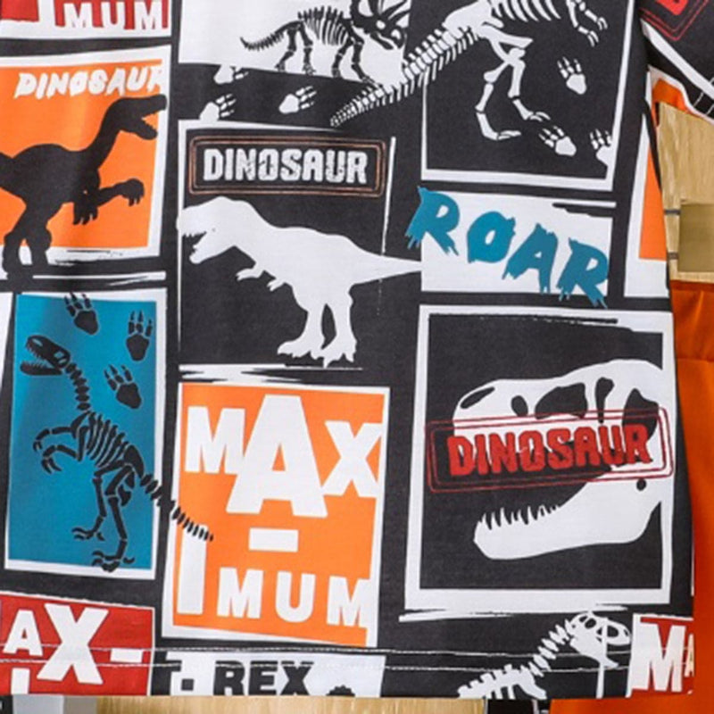 Boys Orange Dinosaur Print Short Sleeves T-shirt with Shorts Set Sets   