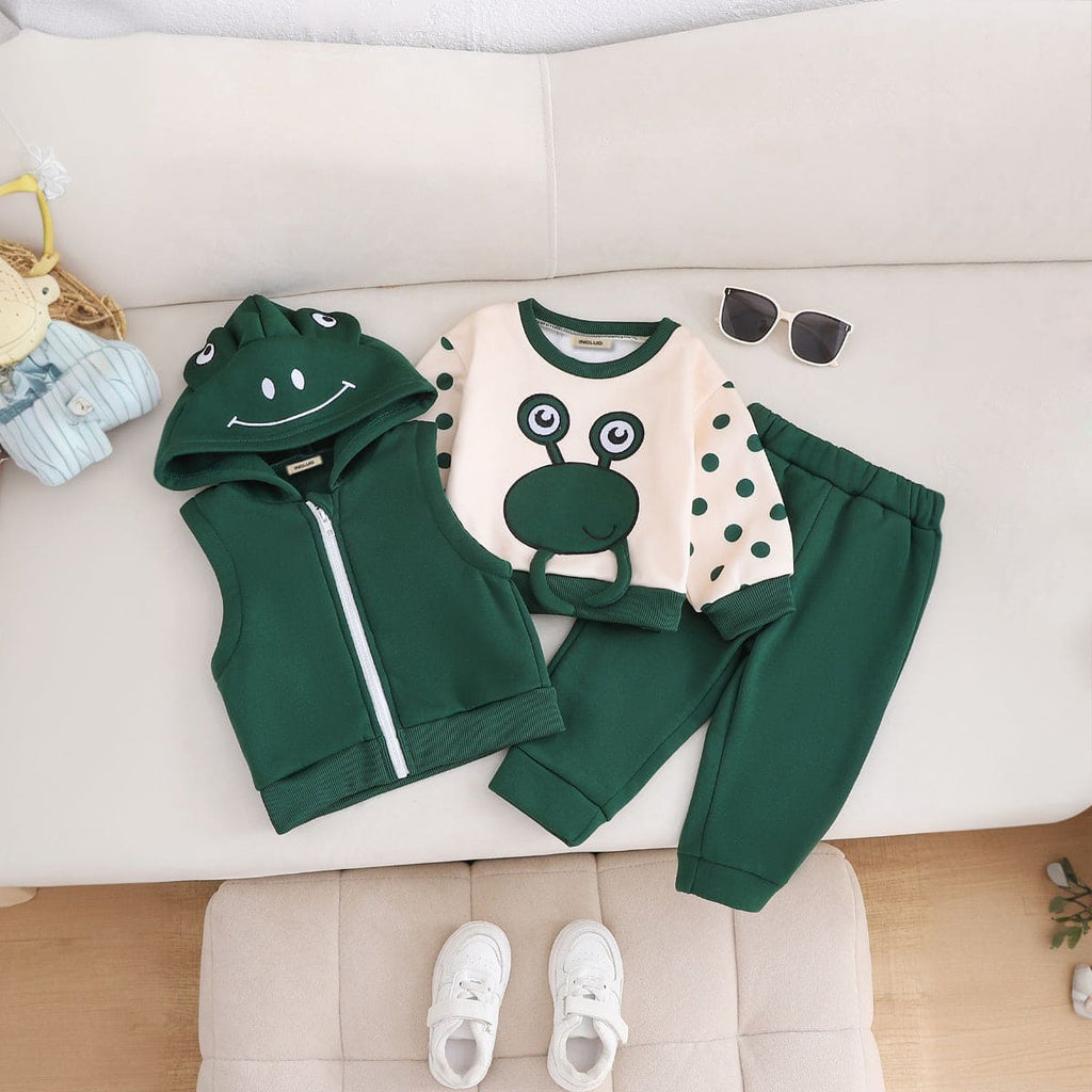 Boys Green Hooded Jacket with Sweatshirt with Trouser Set Sets Green 6-9 M 