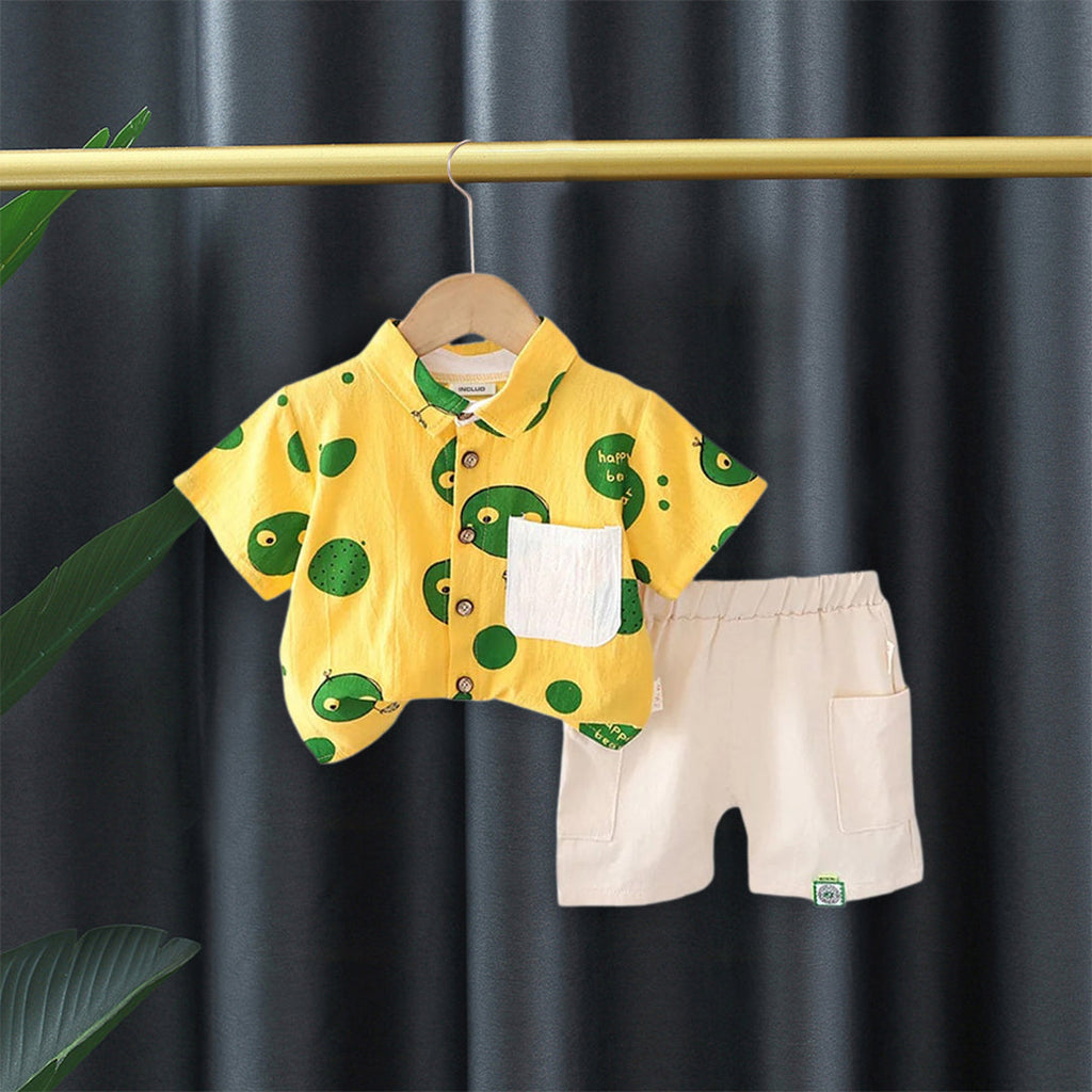 Boys Yellow Printed Shorts with Bermuda Set Sets   