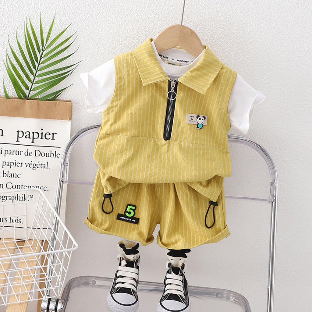 Boys Yellow Striped T-shirt with Shorts Set Sets Yellow 1-2 Y 