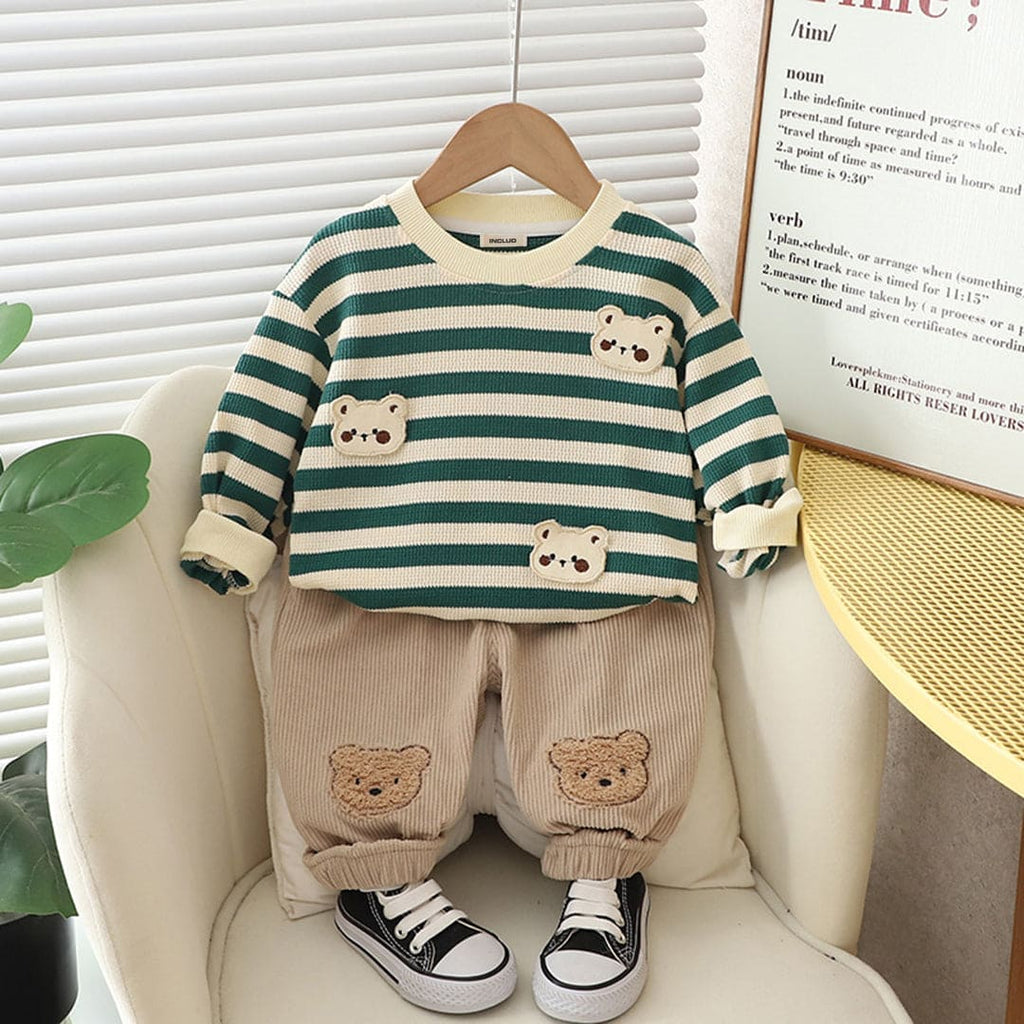 Boys Green Striped Pullover with Trouser Set Sets Green 1-2 Y 