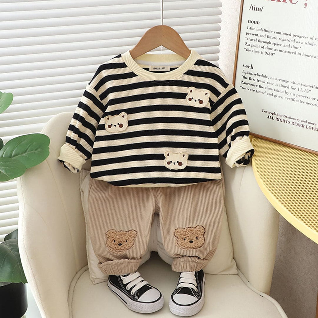 Boys Black Striped Pullover with Trouser Set Sets Black 1-2 Y 