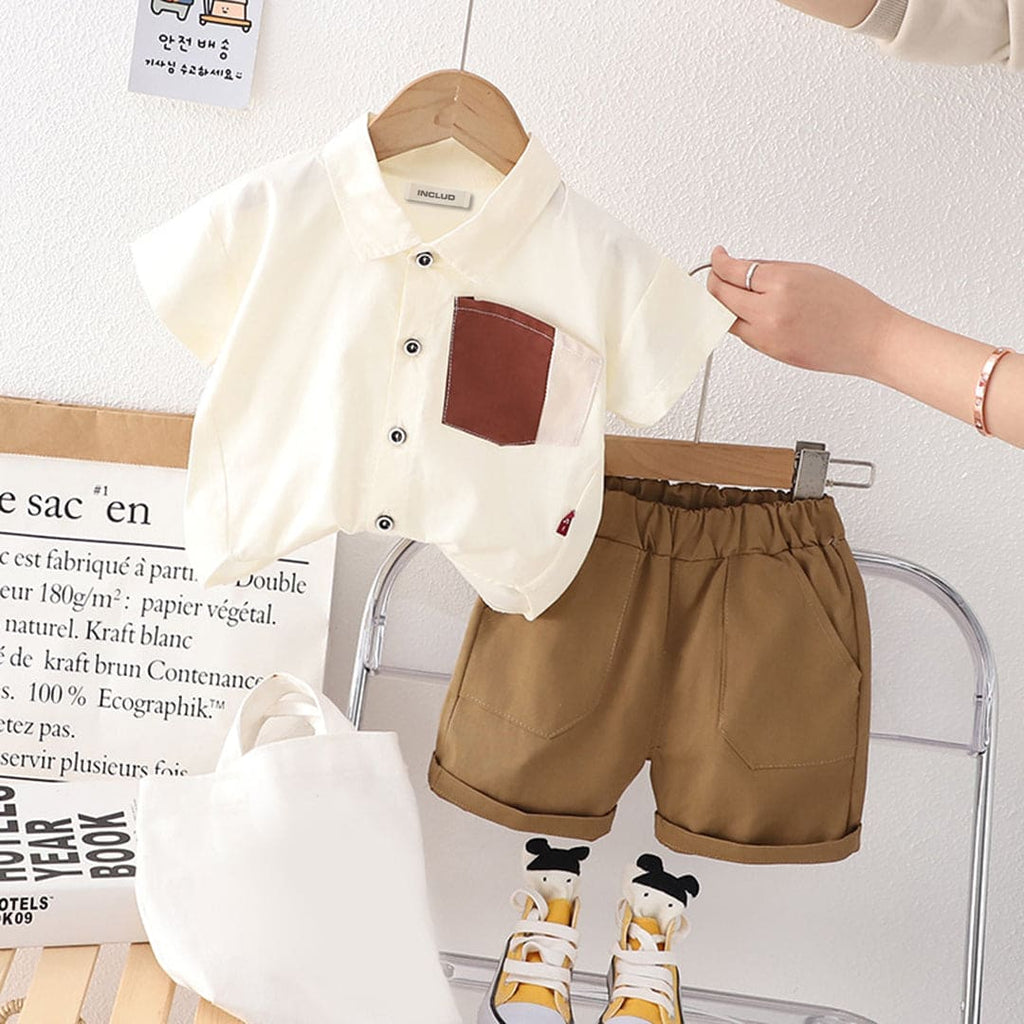 Boys Off White Contrast Pocket Shirt With Shorts Sets Off White 1-2 Y 