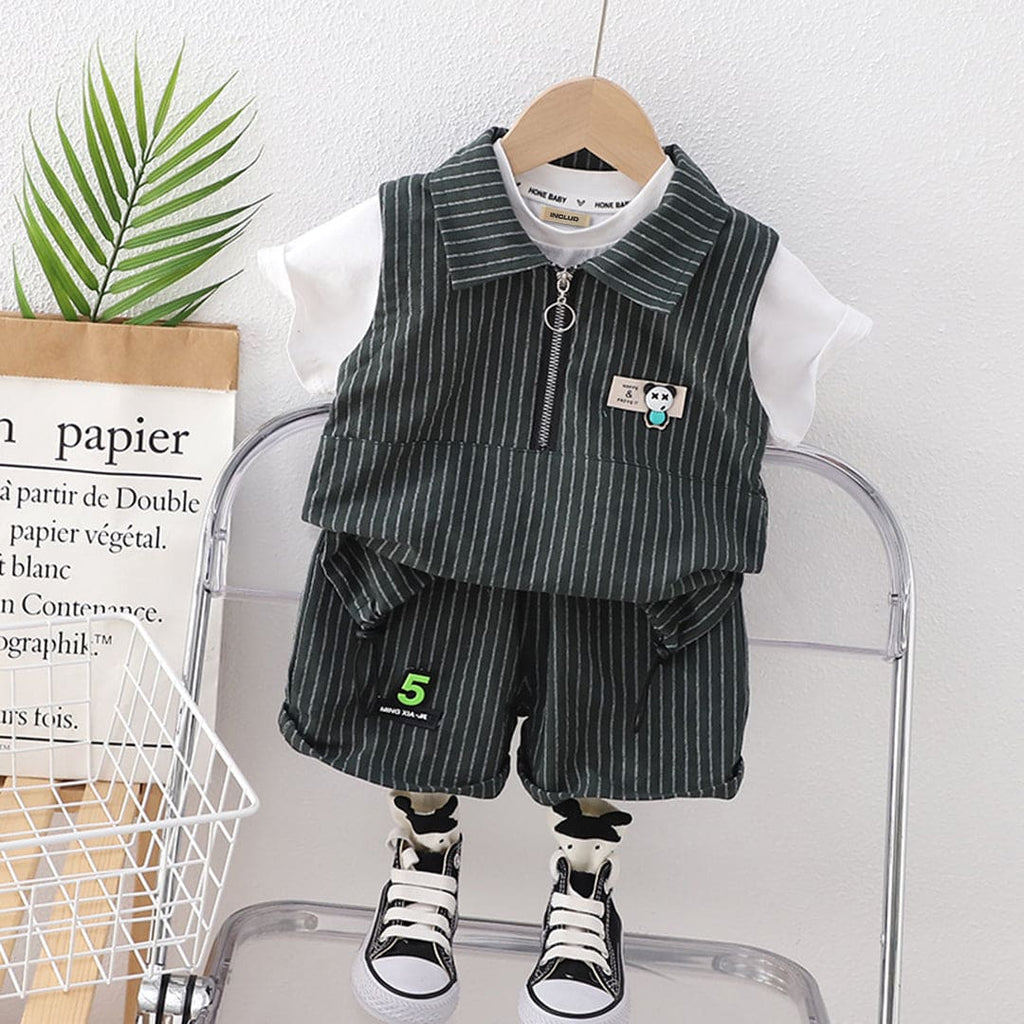 Boys Green Striped T-shirt with Shorts Set Sets Green 1-2 Y 