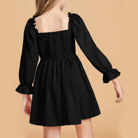 Girls Black Long Sleeve Elasticated Yoke Dress Casual Dresses   