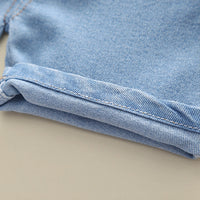 Boys Green Short Sleeve Polo T-Shirt With Denim Shorts Sets   