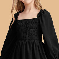 Girls Black Long Sleeve Elasticated Yoke Dress Casual Dresses   