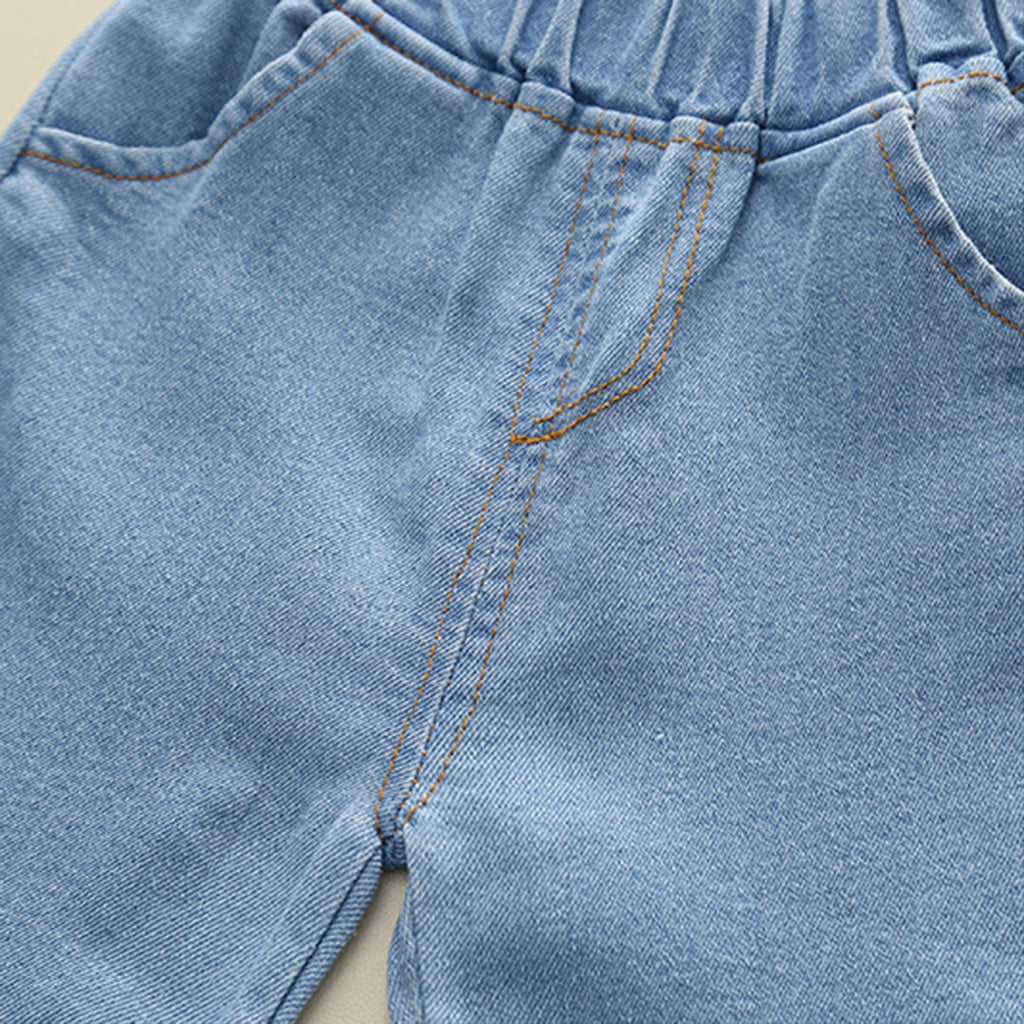 Boys Green Short Sleeve Polo T-Shirt With Denim Shorts Sets   