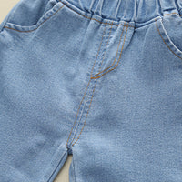 Boys Green Short Sleeve Polo T-Shirt With Denim Shorts Sets   