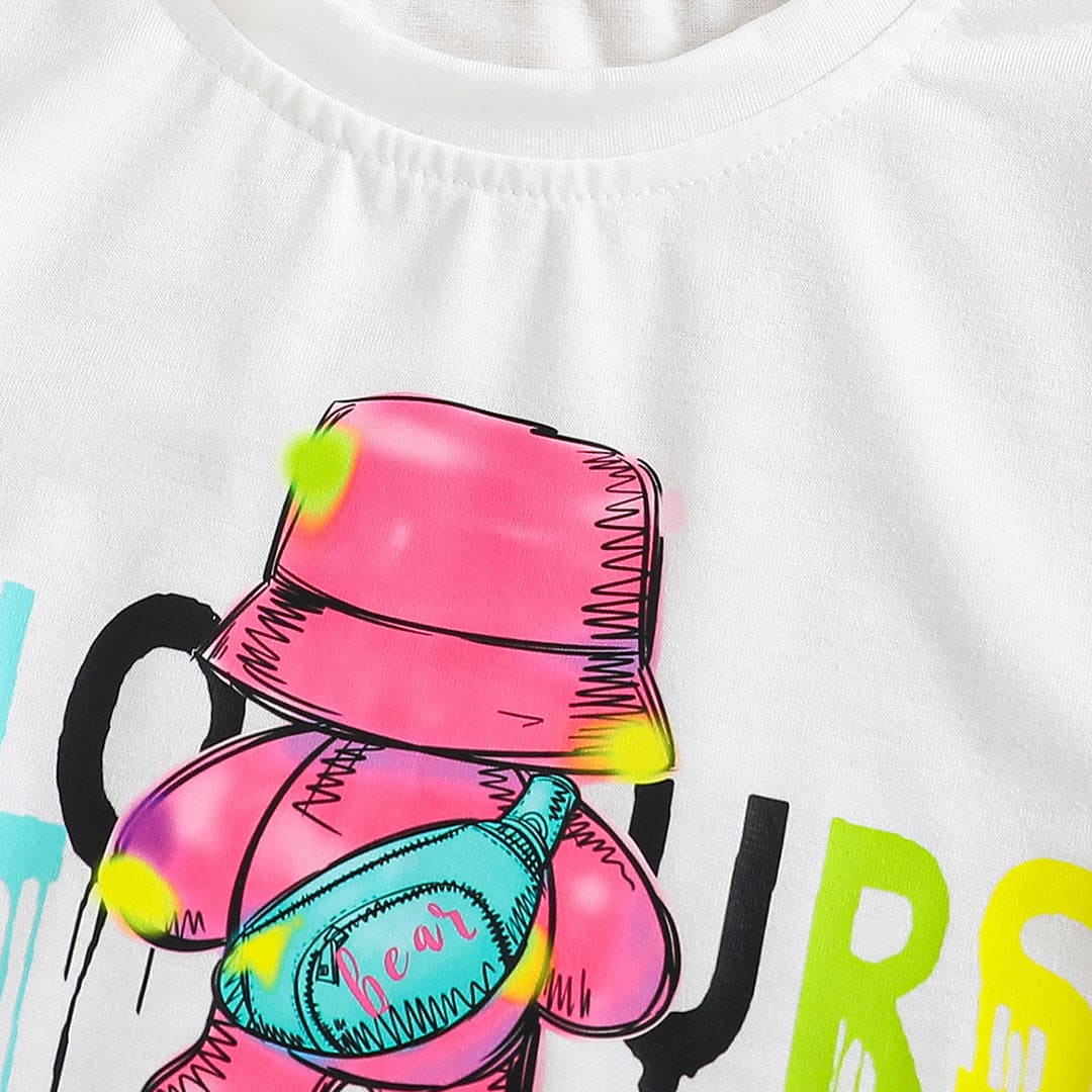 Girls Graphic Print Short Sleeves T-shirt with Shorts Set Sets   