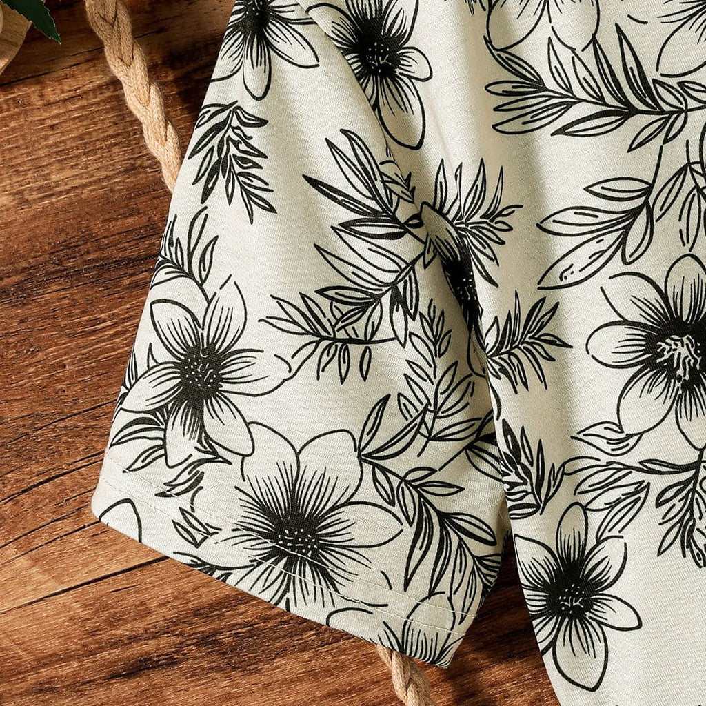 Girls Off White Floral Print T-shirt Sets   