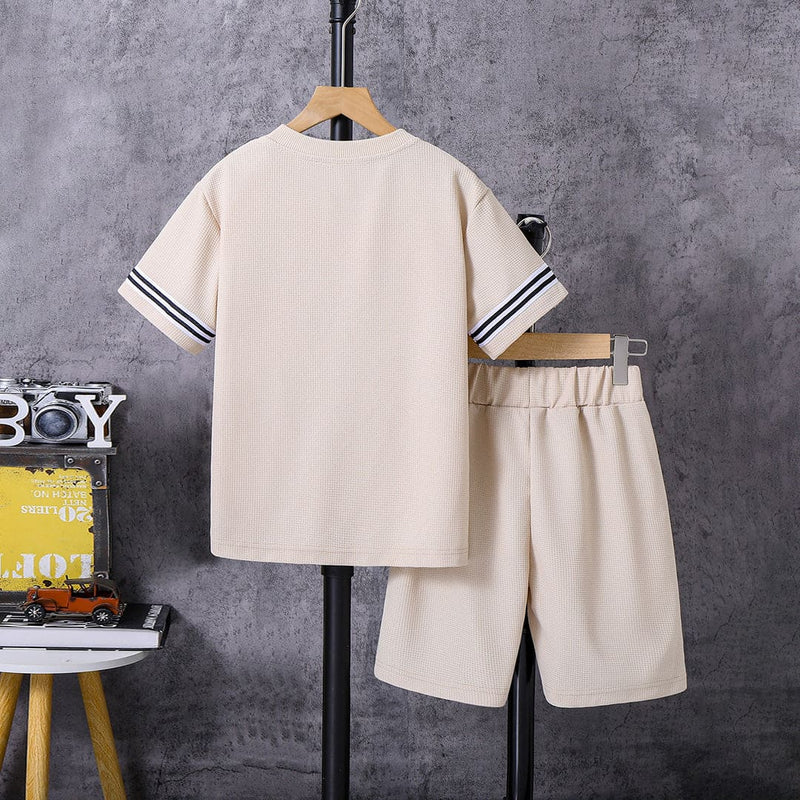 Boys Apricot Printed Short Sleeves T-shirt with Shorts Set Sets   