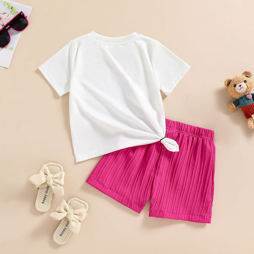 Girls Graphic Print Short Sleeves T-shirt with Shorts Set Sets   