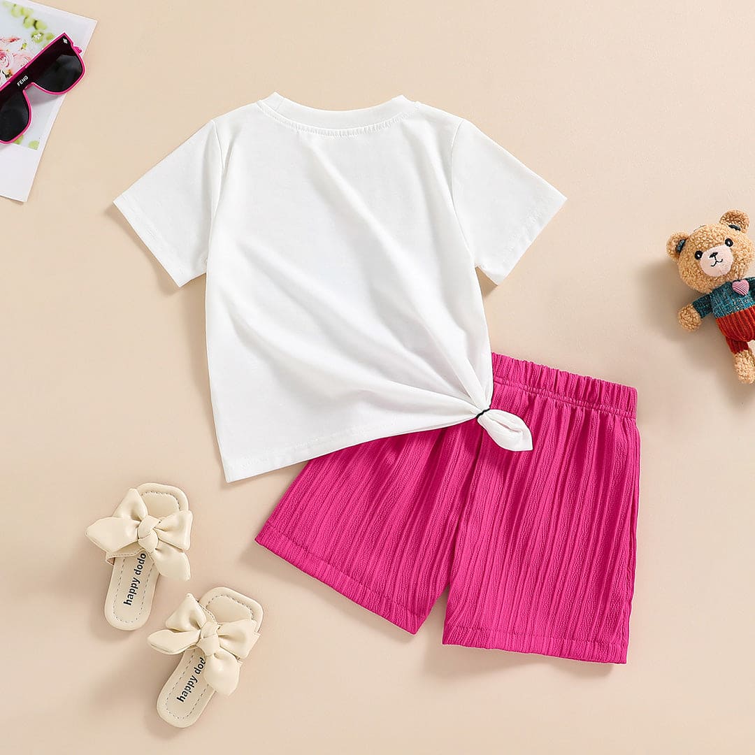Girls Graphic Print Short Sleeves T-shirt with Shorts Set Sets   