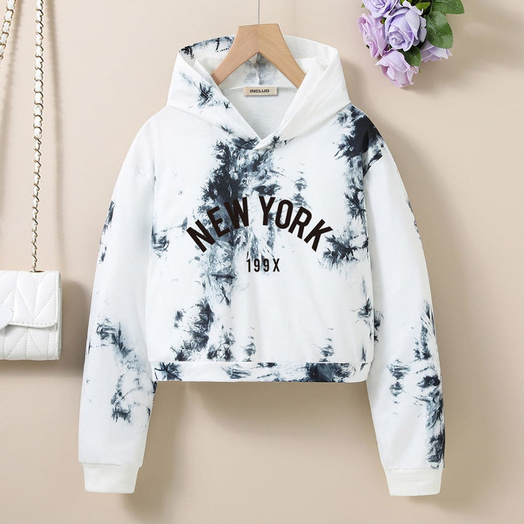 Girls White Tie & Dye Printed Hooded Sweatshirt Sweatshirts & Hoodies White 8-9 Y 