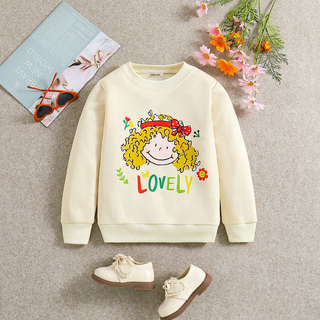 Girls Apricot Graphic Print Full Sleeves Sweatshirt Sweatshirts & Hoodies Apricot 4-5 Y 