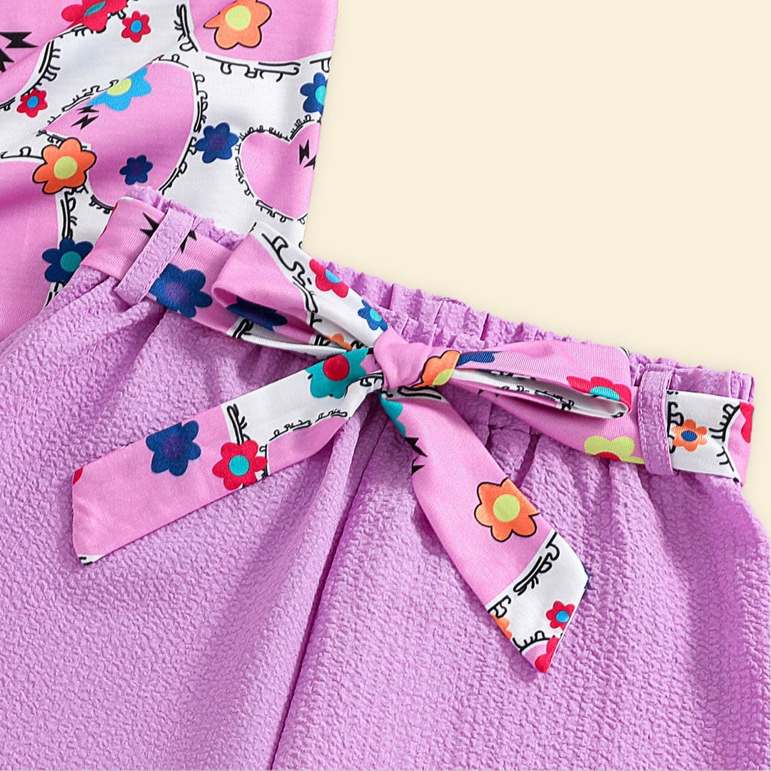 Girls Purple All Over Printed Top with Shorts Set Sets   