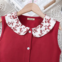 Girls Peter Pan Collar Top with Floral Print Skirt Set Sets   