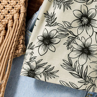 Girls Off White Floral Print T-shirt Sets   