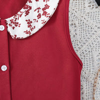 Girls Peter Pan Collar Top with Floral Print Skirt Set Sets   