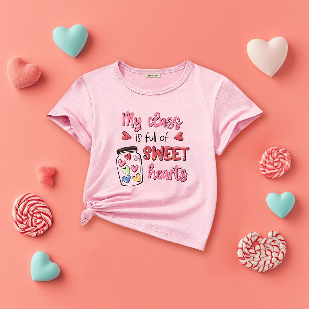 Girls Pink Graphic Printed Short Sleeves T-shirt Tshirts Pink 4-5 Y 