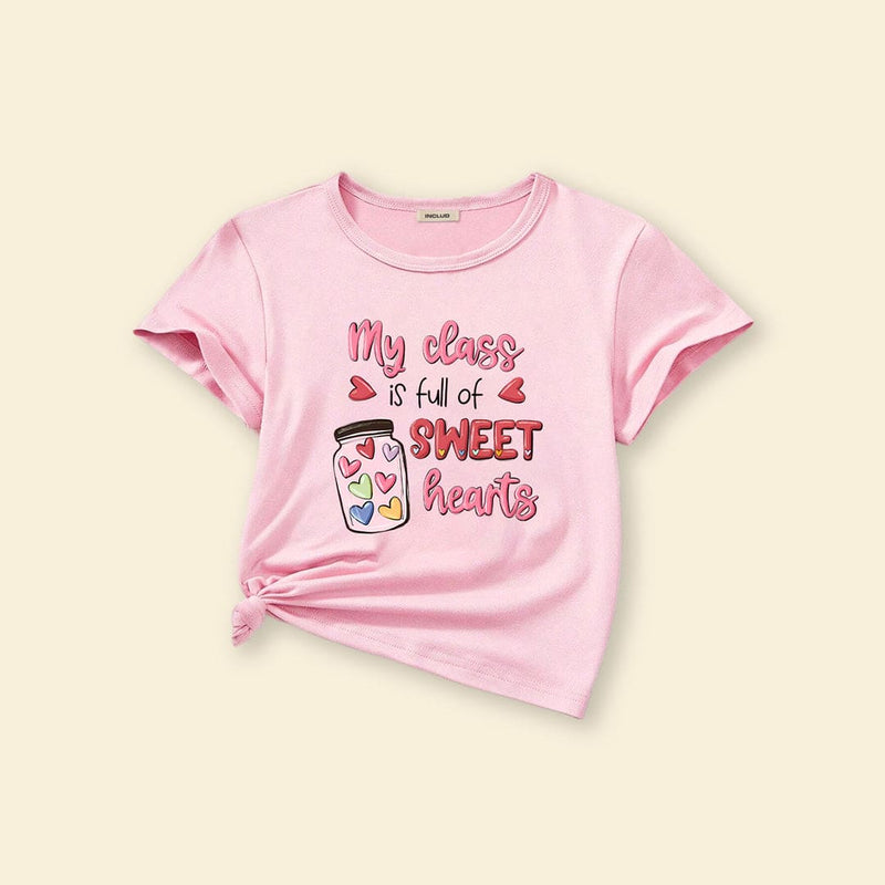 Girls Pink Graphic Printed Short Sleeves T-shirt Tshirts   