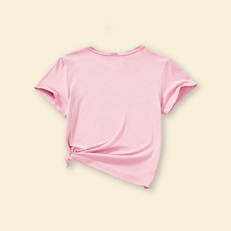 Girls Pink Graphic Printed Short Sleeves T-shirt Tshirts   
