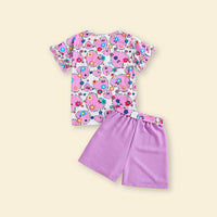 Girls Purple All Over Printed Top with Shorts Set Sets   