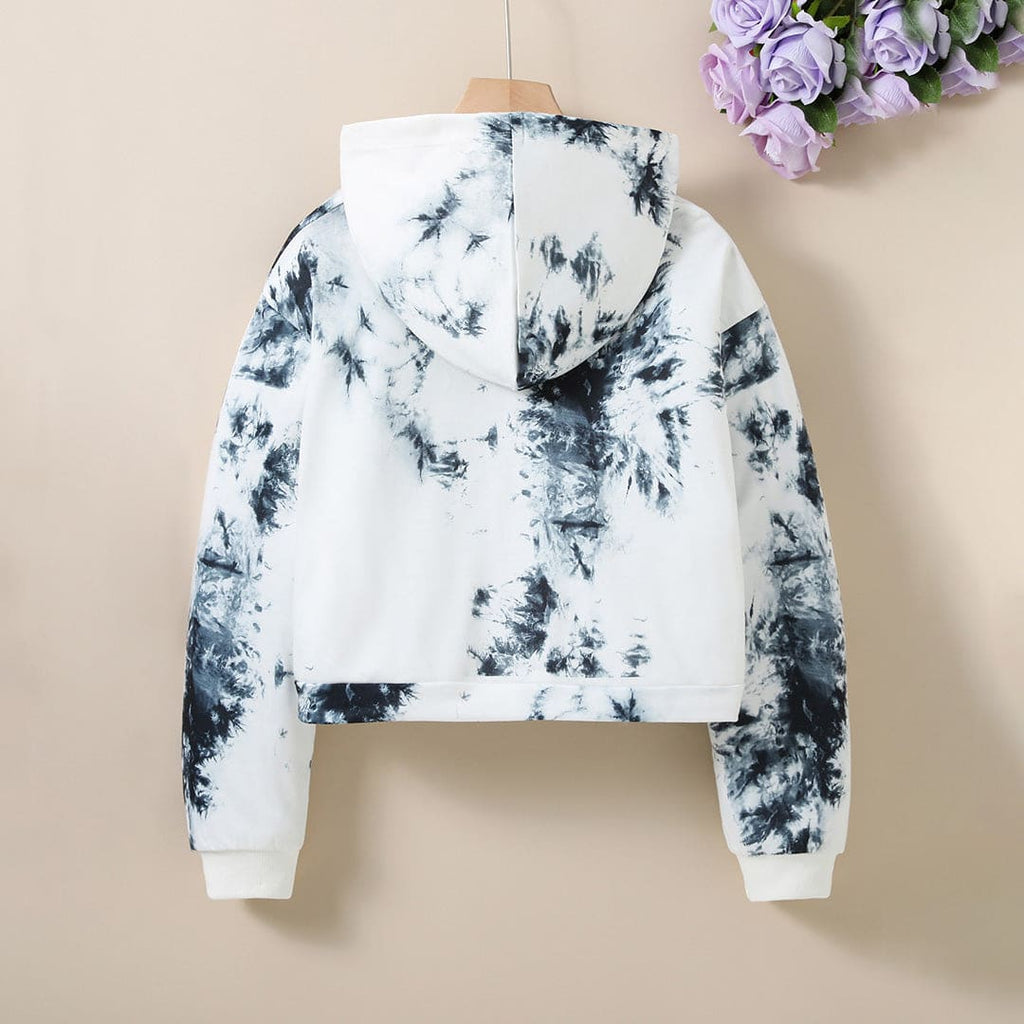 Girls White Tie & Dye Printed Hooded Sweatshirt Sweatshirts & Hoodies   