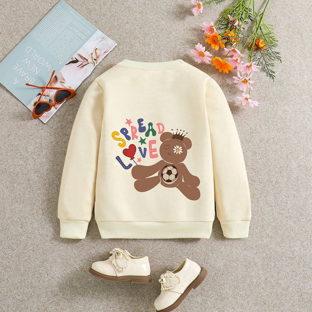 Girls Apricot Teddy Print Full Sleeves Sweatshirt Sweatshirts & Hoodies Apricot 4-5 Y 