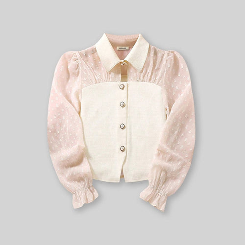 Girls Off White Puff Sleeves Casual Shirt Shirts   