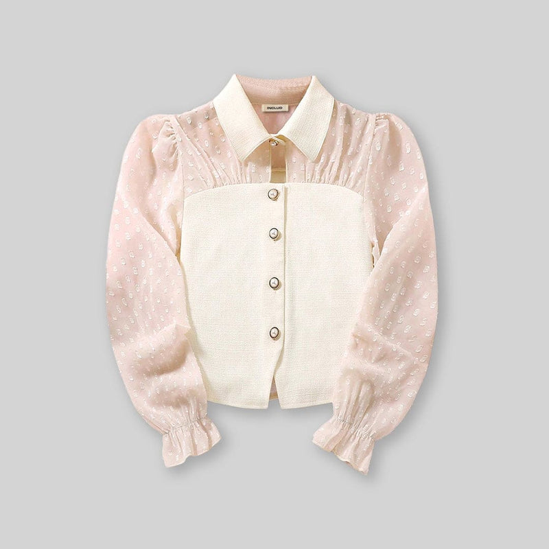 Girls Off White Puff Sleeves Casual Shirt Shirts   