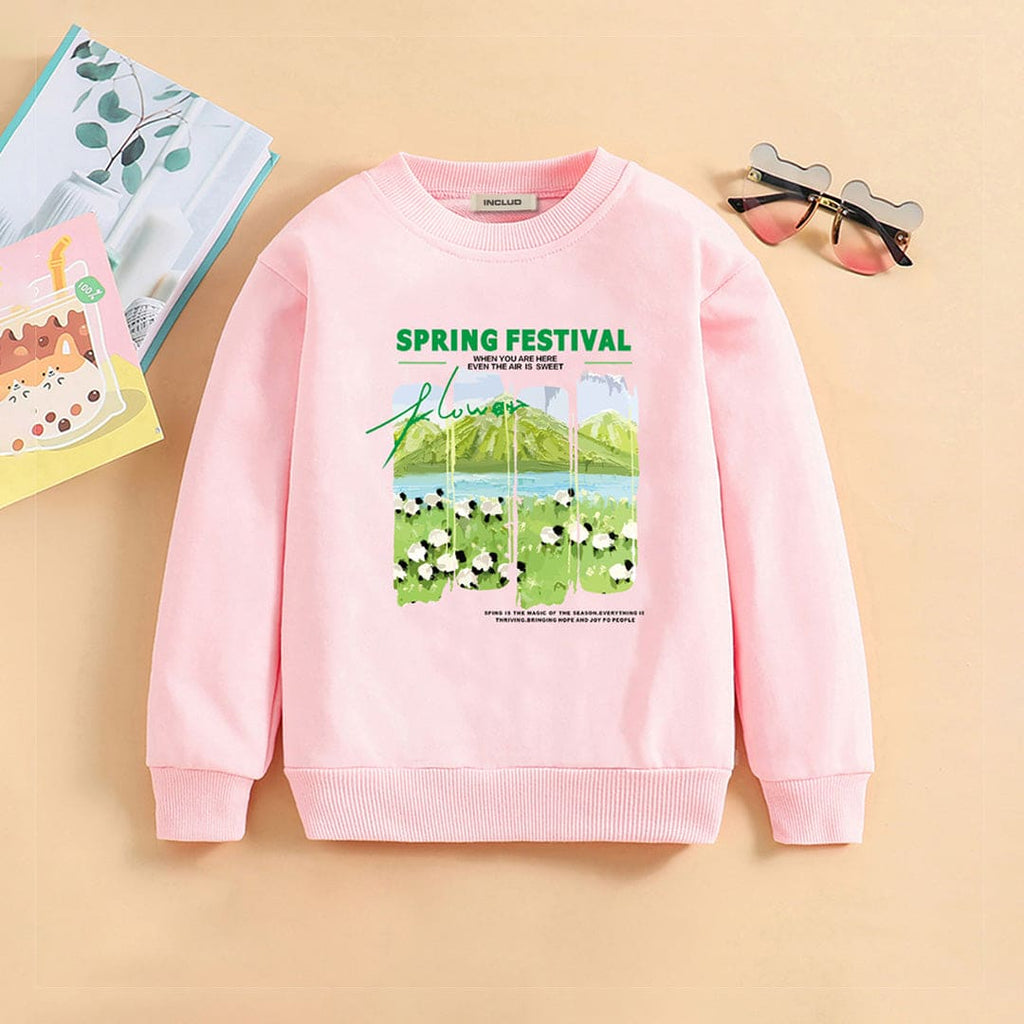 Girls Pink Graphic Print Full Sleeves Sweatshirt Sweatshirts & Hoodies Pink 4-5 Y 