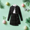 Girls Black High Neck Top with Textured Overlap Skirt & Waistcoat Set Sets Black 7-8 Y 
