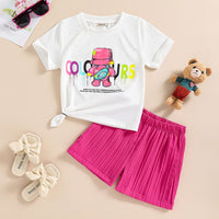 Girls Graphic Print Short Sleeves T-shirt with Shorts Set Sets White 4-5 Y 