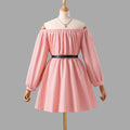 Girls Pink Textured Off Shoulder Sleeves Fit & Flare Dress Casual Dresses Pink 8-9 Y 