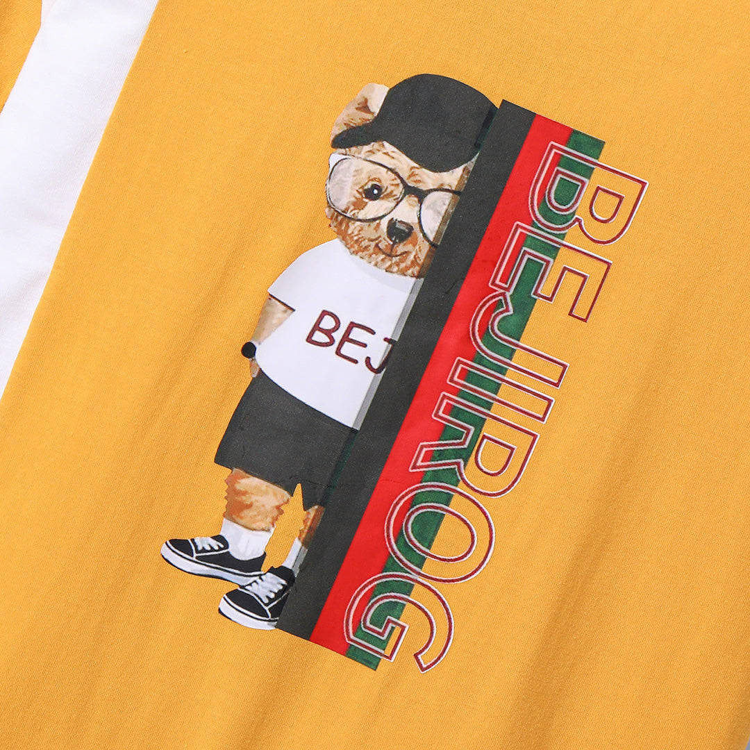 Boys Yellow Graphic Print Short Sleeves Round Neck T-shirt Tshirts   